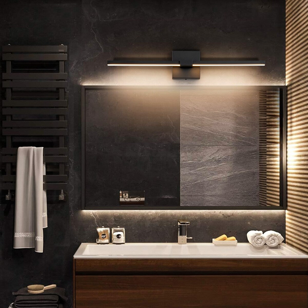 1-Light Modern Black Aluminum Linear Wall Light Strip Dimmable Integrated LED Bathroom Vanity Light
