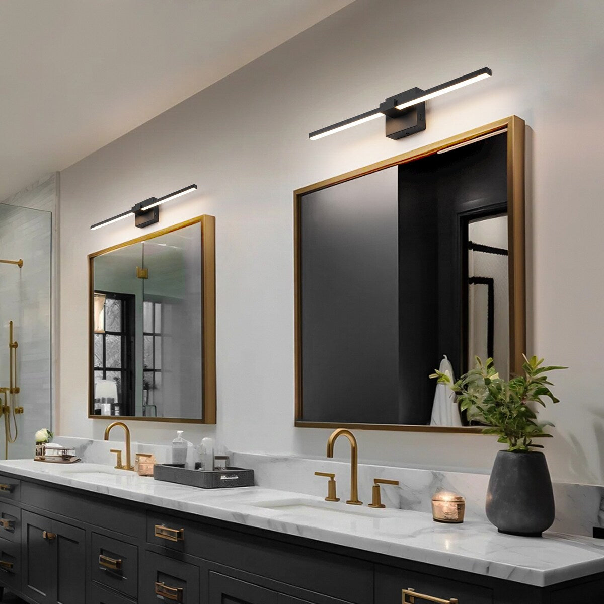 1-Light Modern Black Aluminum Linear Wall Light Strip Dimmable Integrated LED Bathroom Vanity Light
