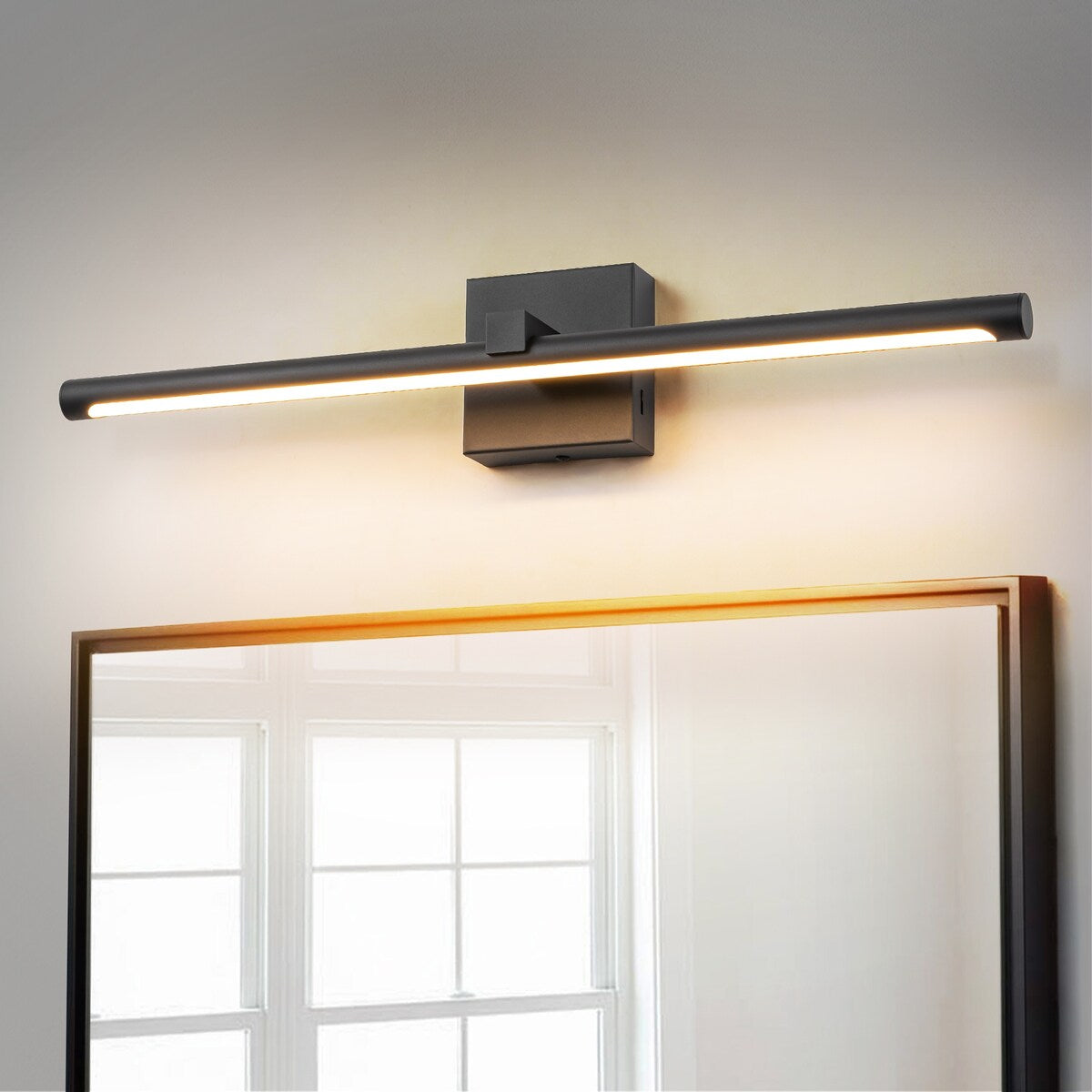 1-Light Modern Black Aluminum Linear Wall Light Strip Dimmable Integrated LED Bathroom Vanity Light