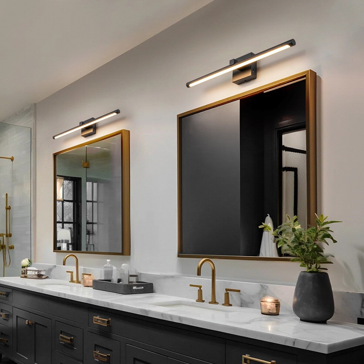 1-Light Modern Black Aluminum Linear Wall Light Strip Dimmable Integrated LED Bathroom Vanity Light