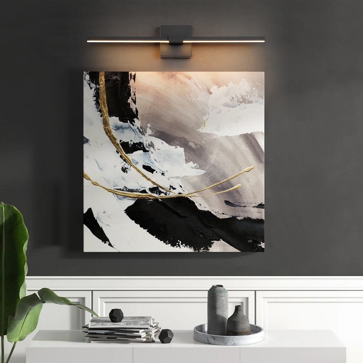 1-Light Modern Black Aluminum Linear Wall Light Strip Dimmable Integrated LED Bathroom Vanity Light