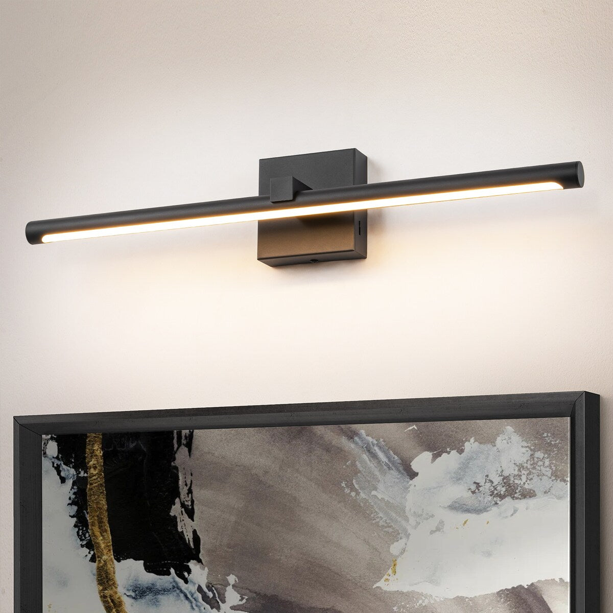 1-Light Modern Black Aluminum Linear Wall Light Strip Dimmable Integrated LED Bathroom Vanity Light