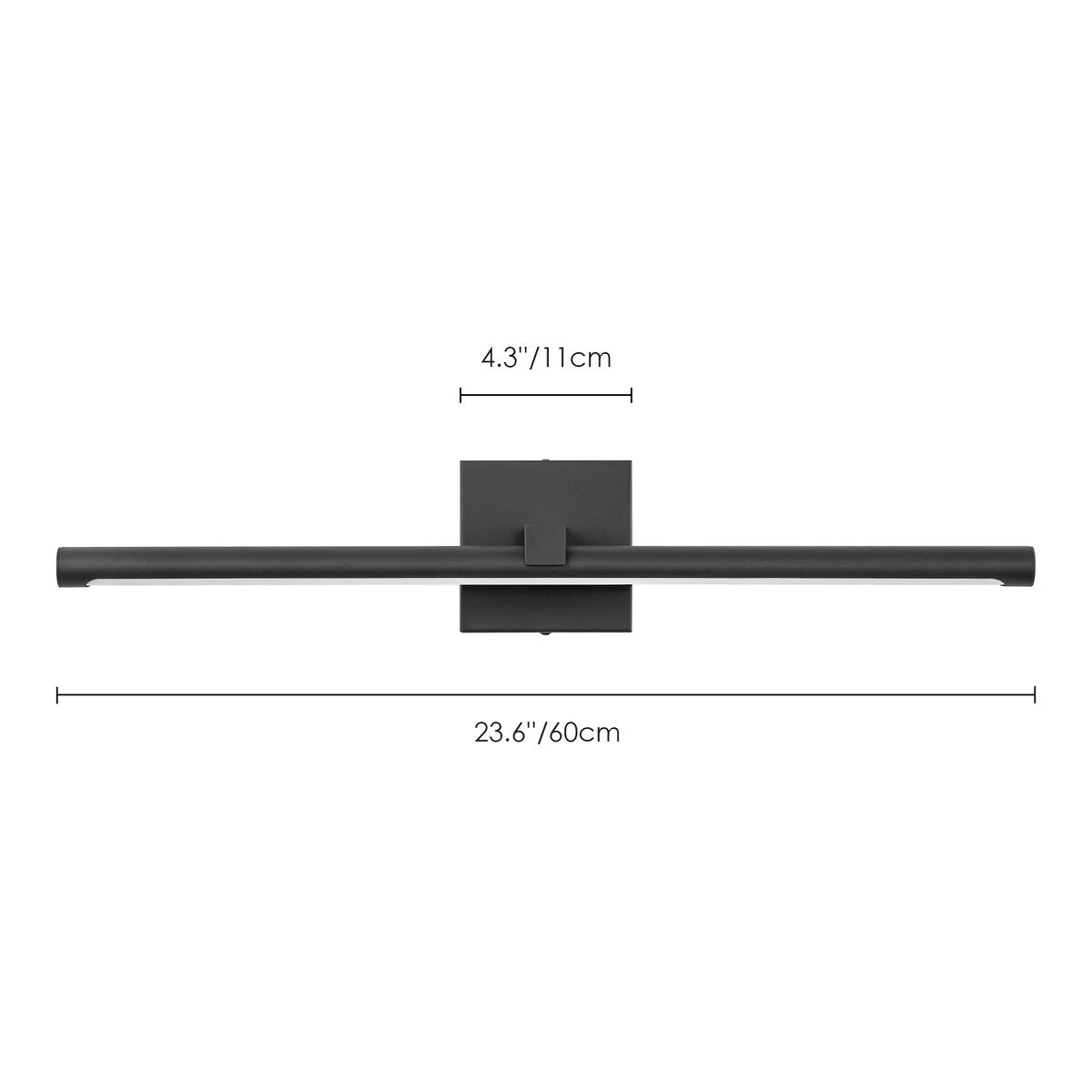 1-Light Modern Black Aluminum Linear Wall Light Strip Dimmable Integrated LED Bathroom Vanity Light