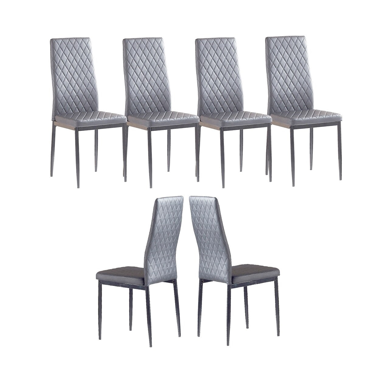 Modern Minimalist Dining Chair Conference Chair with Fireproof Leather and Diamond Grid Pattern, Set of 6