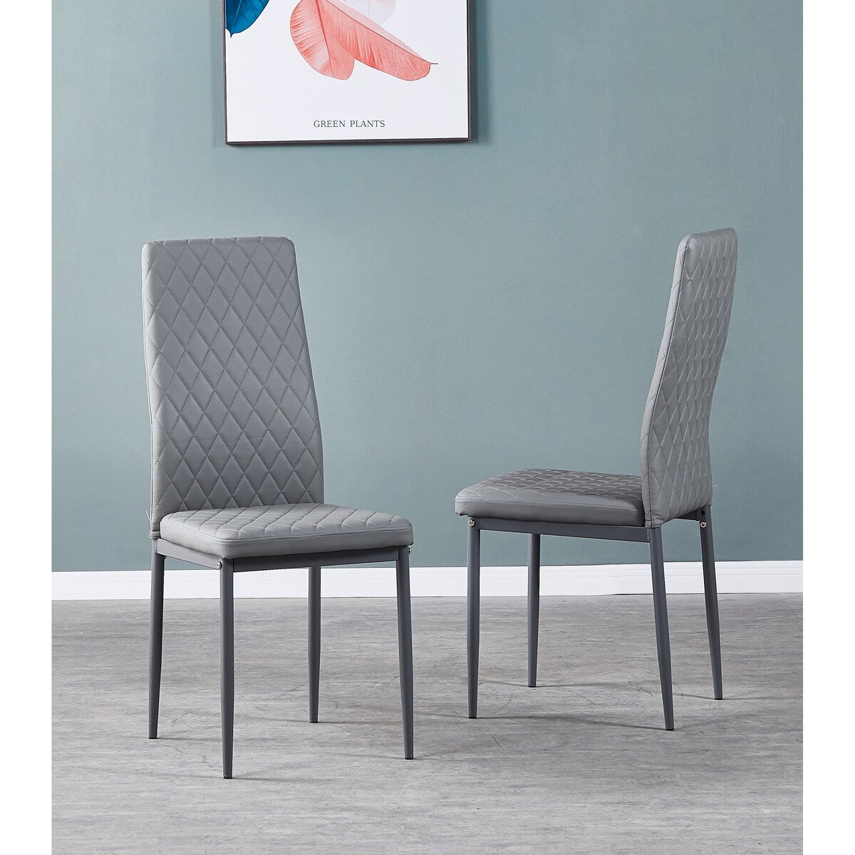 Modern Minimalist Dining Chair Conference Chair with Fireproof Leather and Diamond Grid Pattern, Set of 6