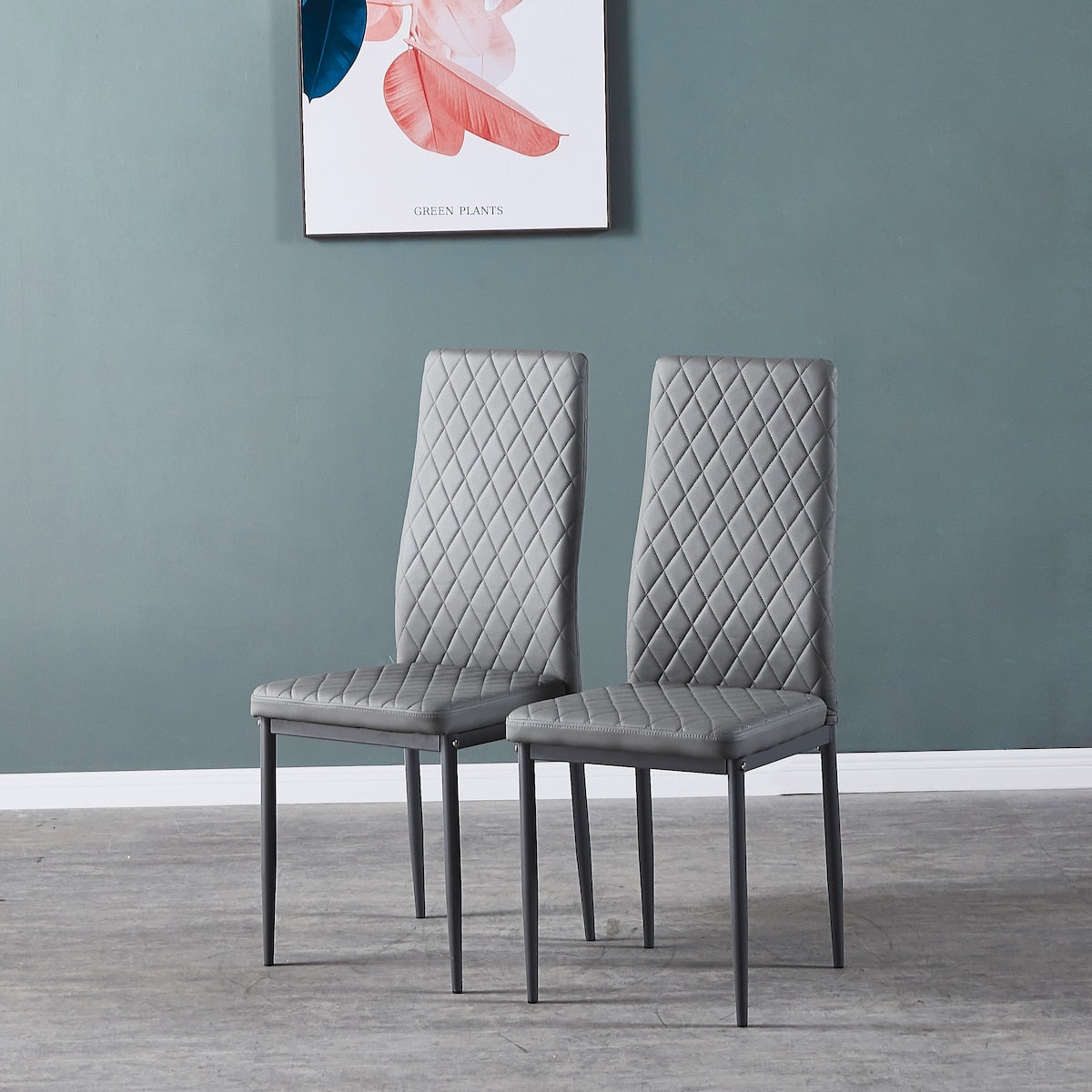 Modern Minimalist Dining Chair Conference Chair with Fireproof Leather and Diamond Grid Pattern, Set of 6