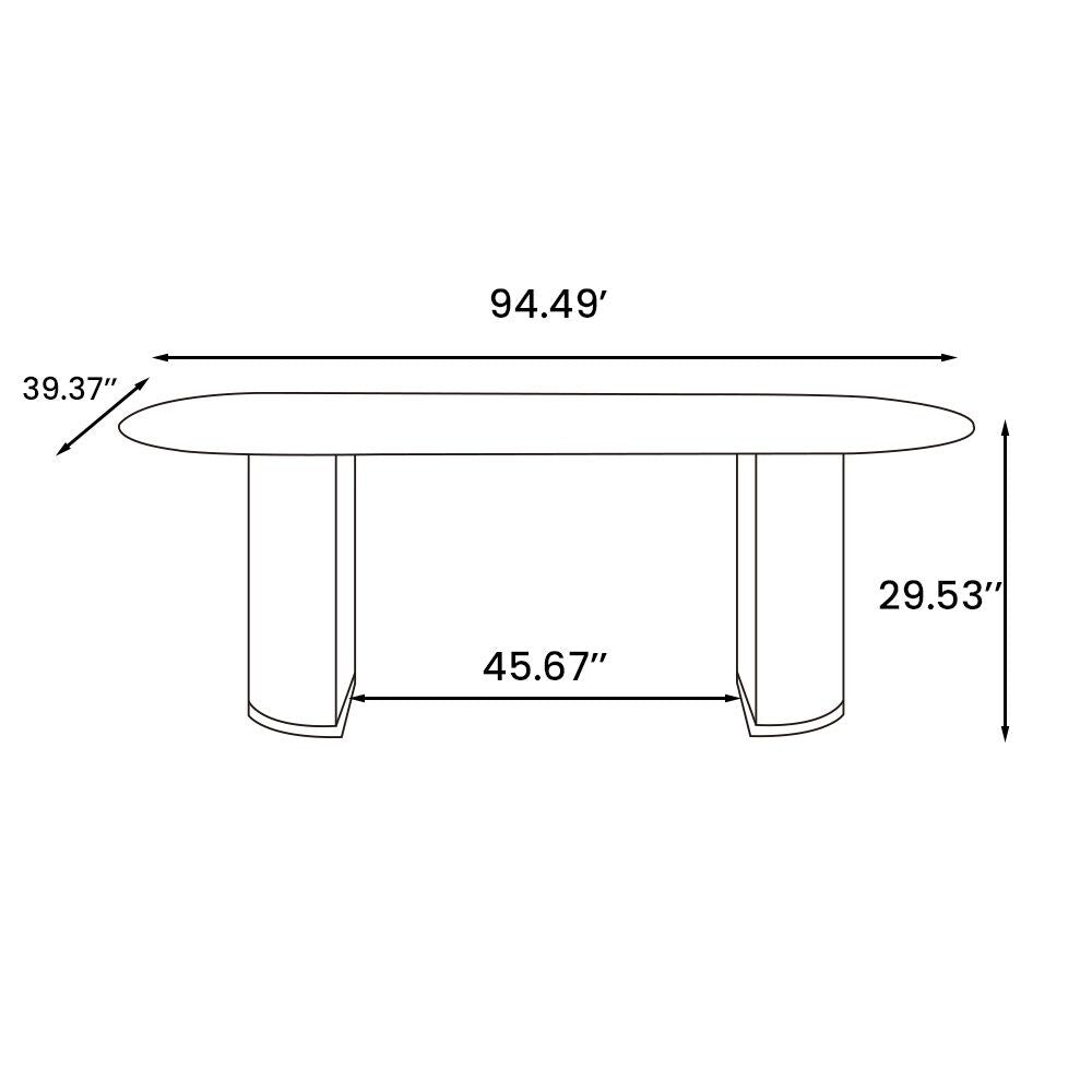 Modern Minimalist White Oval Dining Table with Glossy Sintered Stone Tabletop, Roman Column Frame Table Legs
