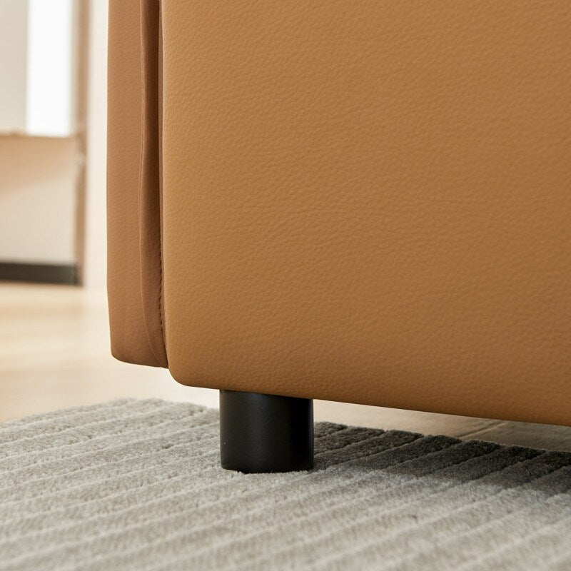 Modern Modular Real Leather Sectional Sofa Couch Button Tufted Seat Cushion for Living room, Apartment & Office, Beige
