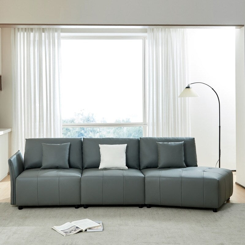 Modern Modular Real Leather Sectional Sofa Couch Button Tufted Seat Cushion for Living room, Apartment & Office, Beige