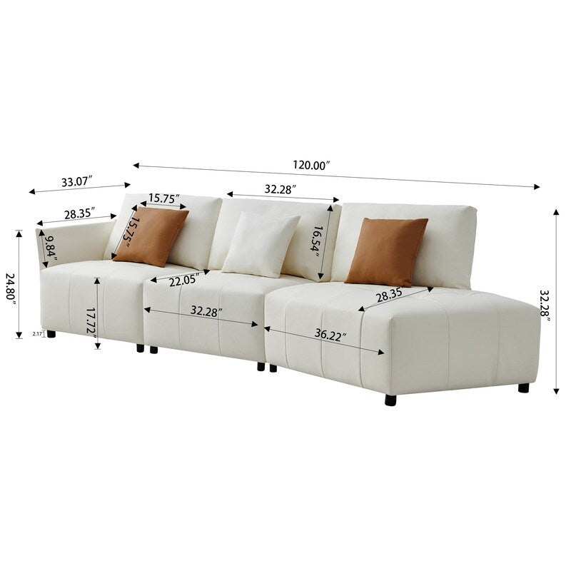 Modern Modular Real Leather Sectional Sofa Couch Button Tufted Seat Cushion for Living room, Apartment & Office, Beige