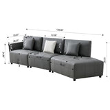 Modern Modular Real Leather Sectional Sofa Couch Button Tufted Seat Cushion for Living room, Apartment & Office, Beige