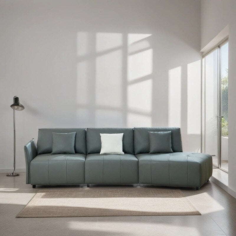 Modern Modular Real Leather Sectional Sofa Couch Button Tufted Seat Cushion for Living room, Apartment & Office, Beige