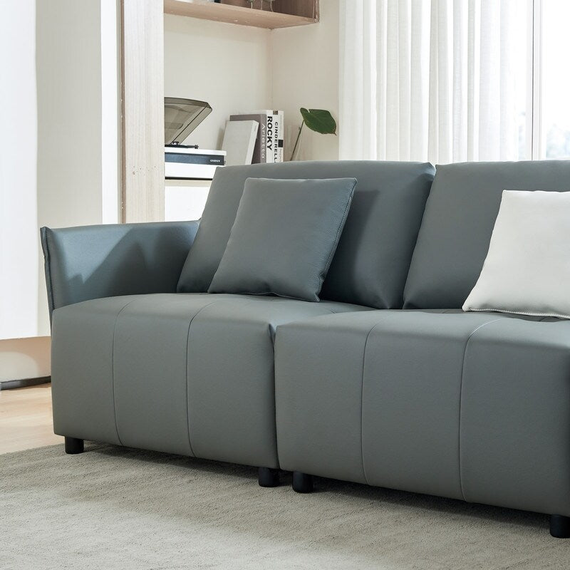 Modern Modular Real Leather Sectional Sofa Couch Button Tufted Seat Cushion for Living room, Apartment & Office, Beige
