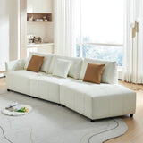 Modern Modular Real Leather Sectional Sofa Couch Button Tufted Seat Cushion for Living room, Apartment & Office, Beige