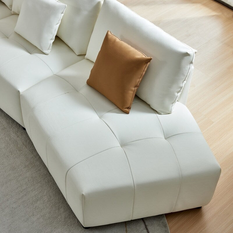 Modern Modular Real Leather Sectional Sofa Couch Button Tufted Seat Cushion for Living room, Apartment & Office, Beige