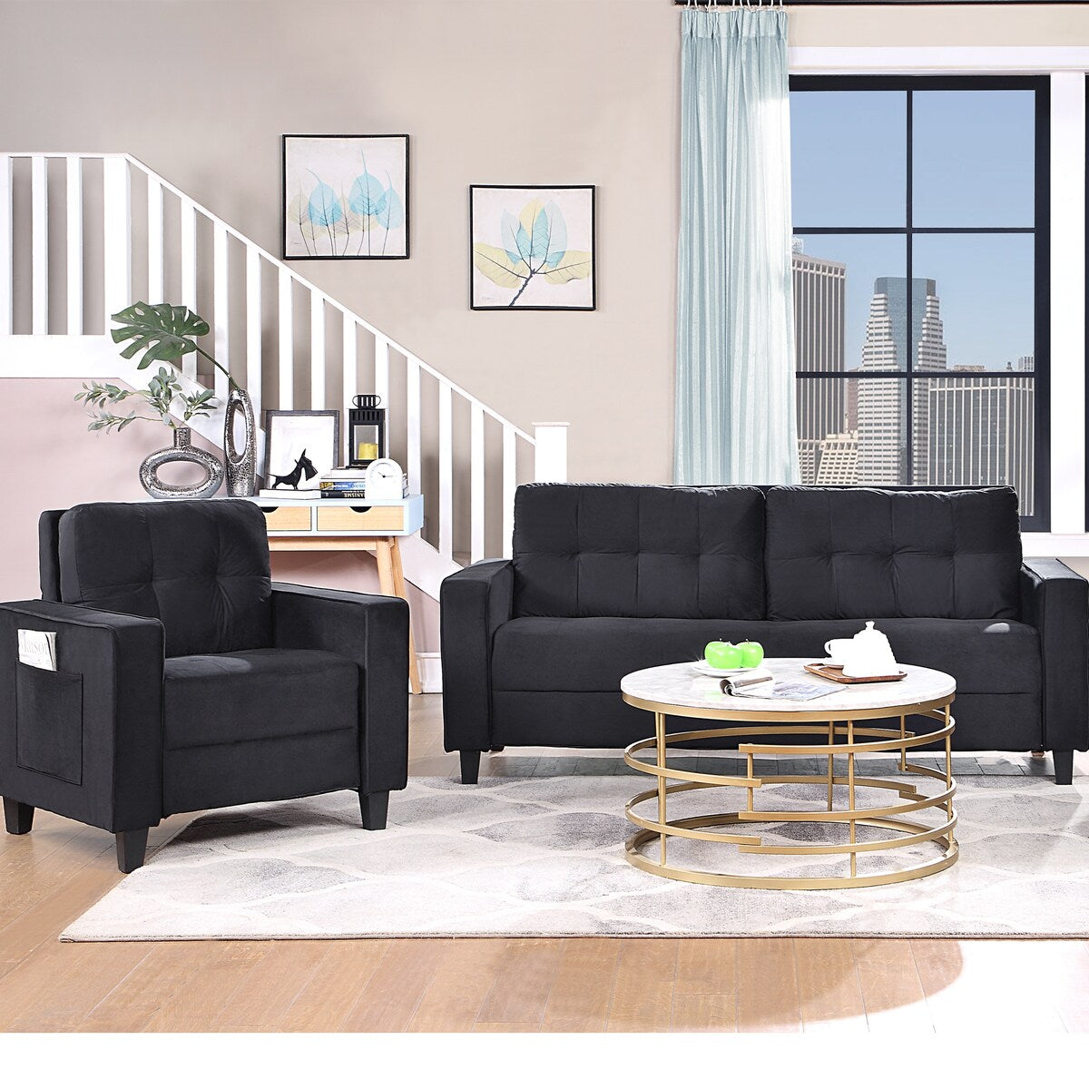 Modern Modular Velvet Fabric Sectional Sofa, Couch Furniture Upholstered Armchair & 3 Seat Sofa for Home or Office (1+3 Seat)