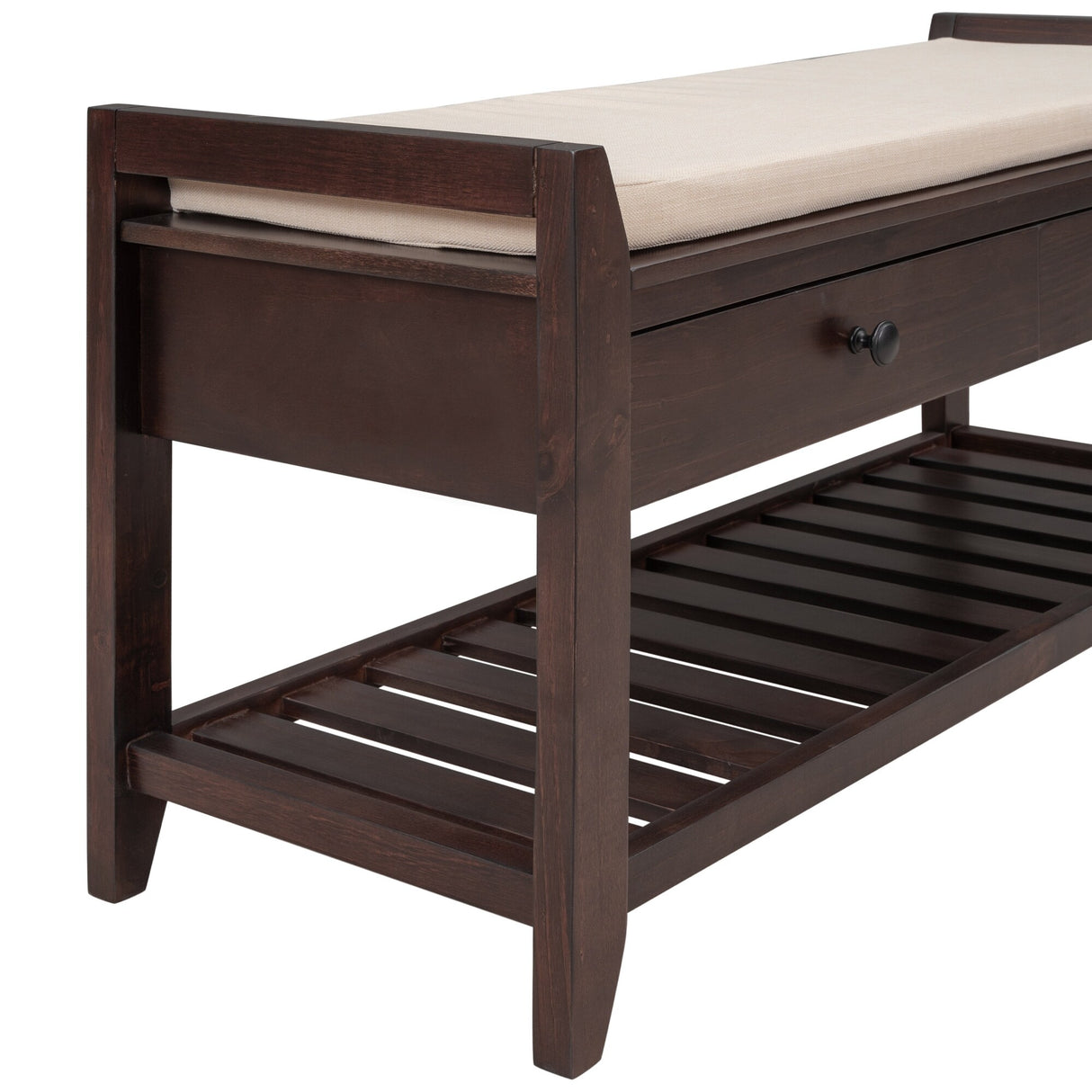 Modern Multipurpose Entryway Storage Bench With Upholstered Seat and Drawers