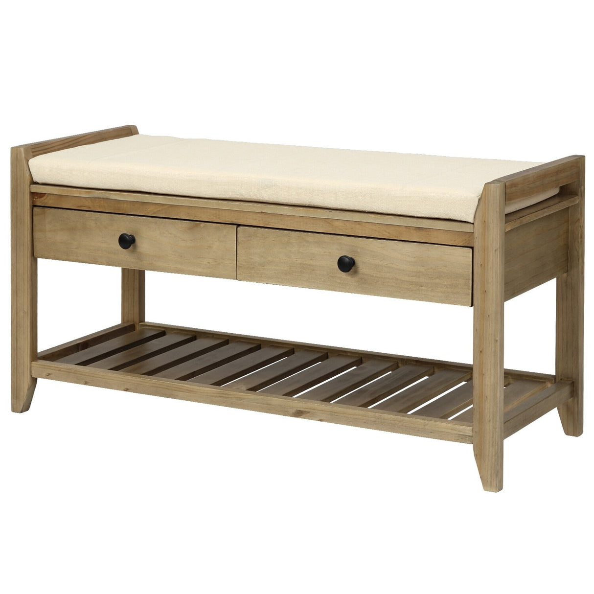 Modern Multipurpose Entryway Storage Bench With Upholstered Seat and Drawers