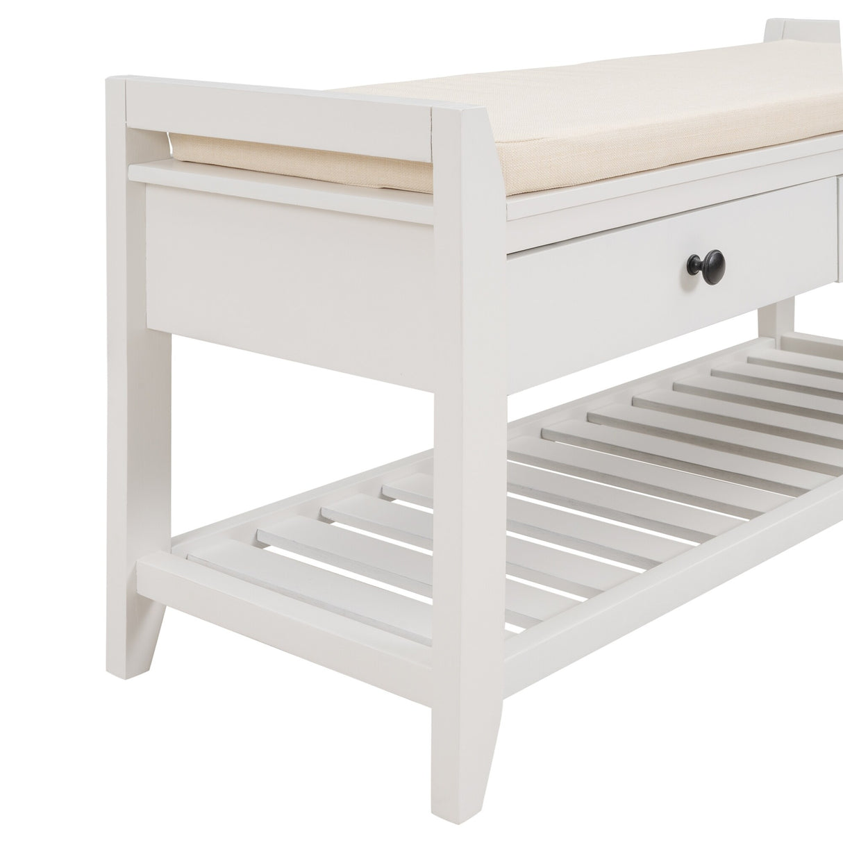 Modern Multipurpose Entryway Storage Bench With Upholstered Seat and Drawers