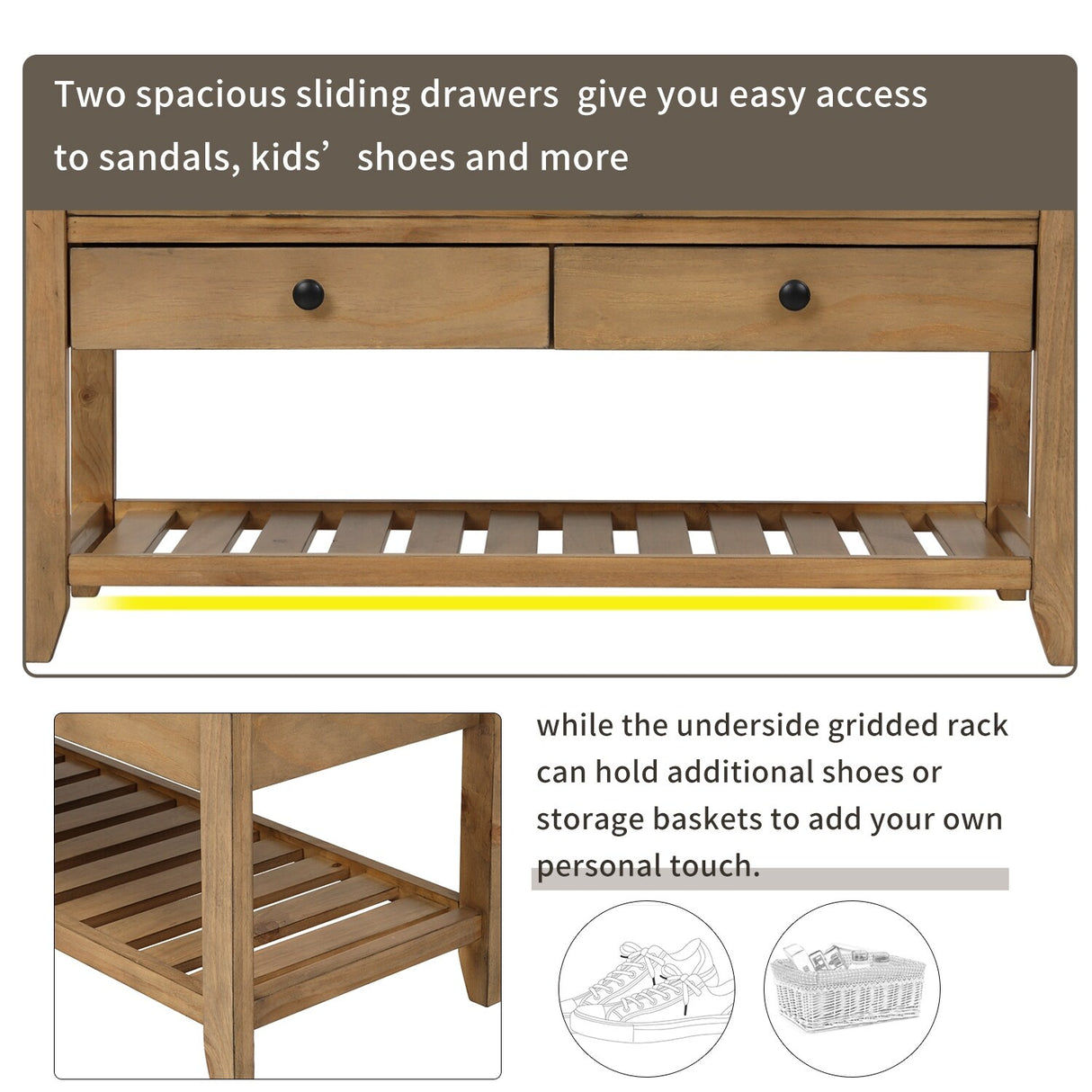 Modern Multipurpose Entryway Storage Bench With Upholstered Seat and Drawers