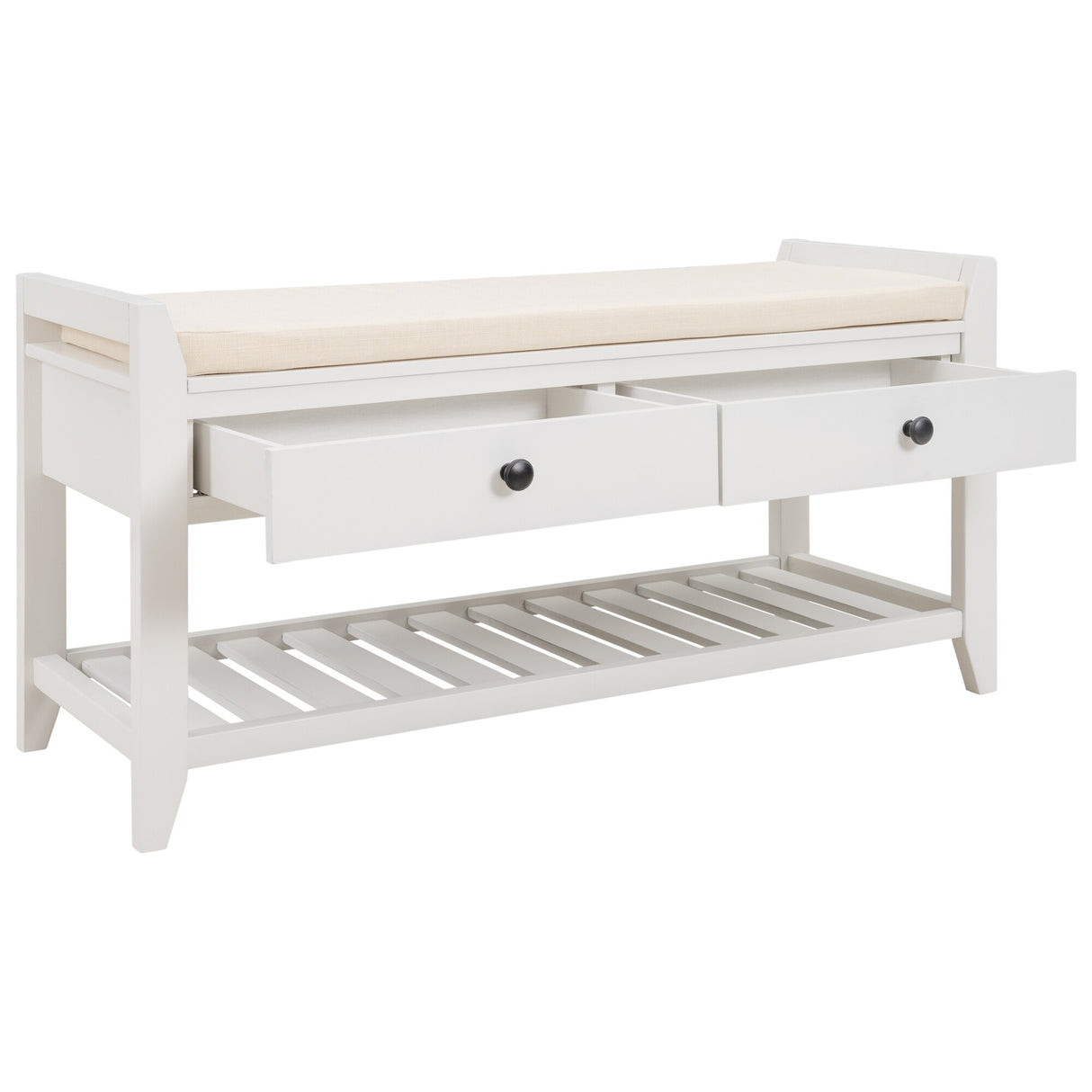 Modern Multipurpose Entryway Storage Bench With Upholstered Seat and Drawers