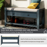 Modern Multipurpose Entryway Storage Bench With Upholstered Seat and Drawers