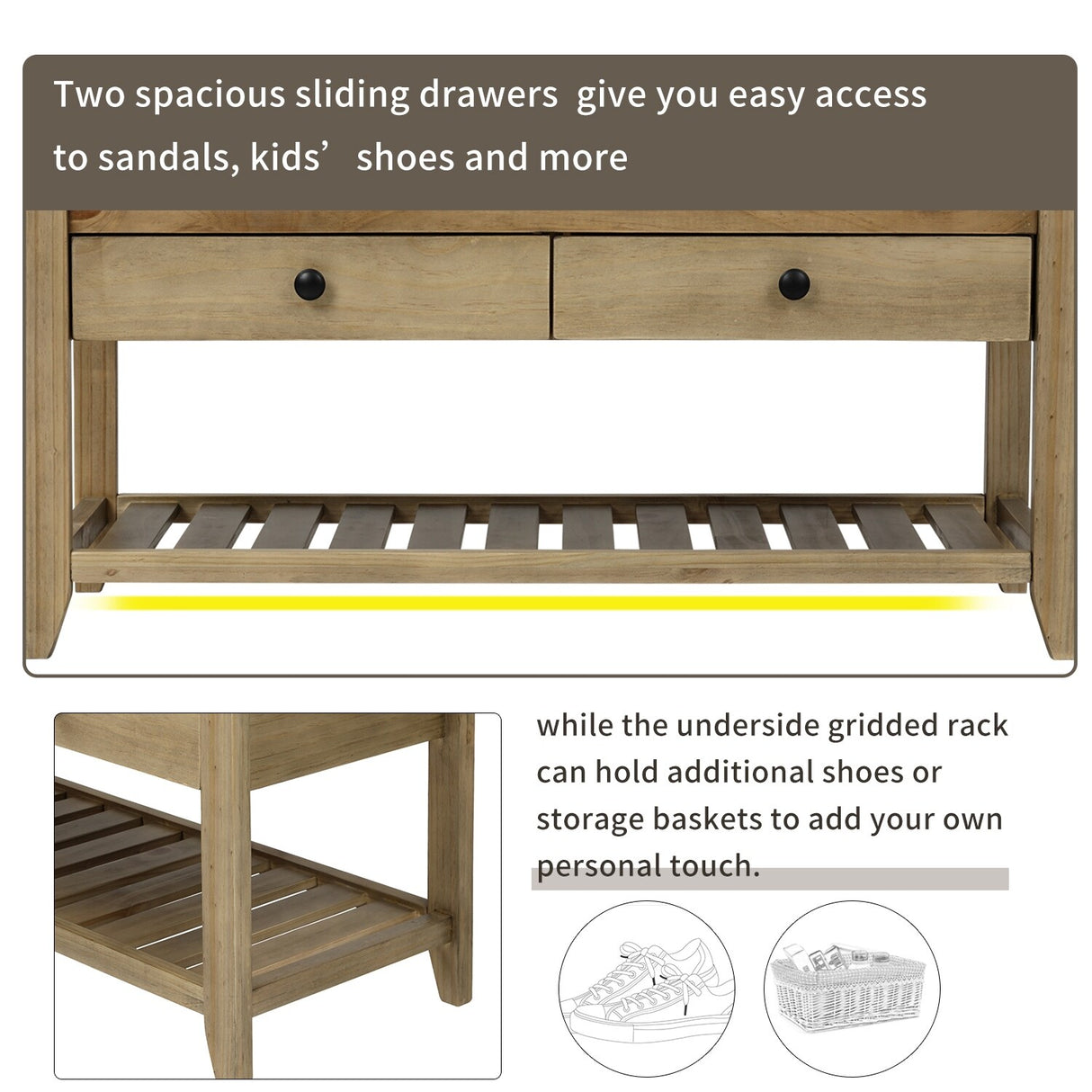 Modern Multipurpose Entryway Storage Bench With Upholstered Seat and Drawers