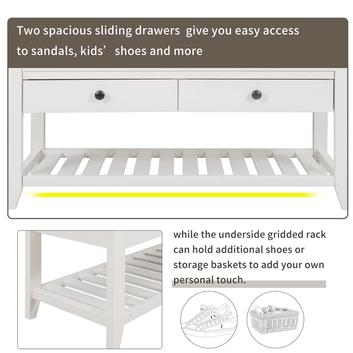 Modern Multipurpose Entryway Storage Bench With Upholstered Seat and Drawers