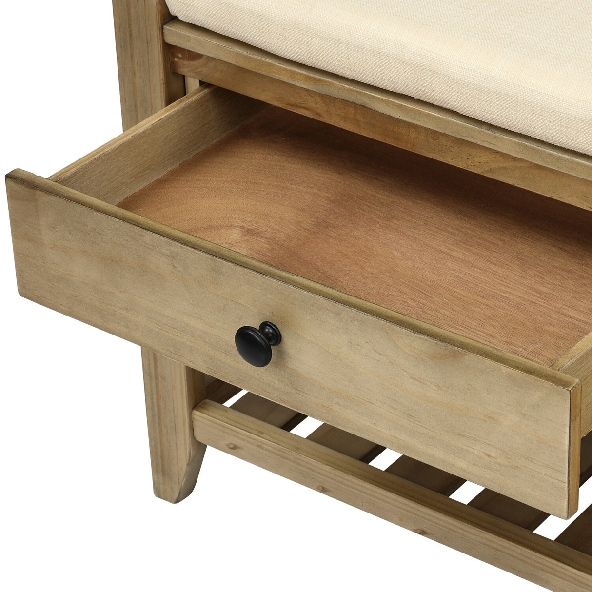 Modern Multipurpose Entryway Storage Bench With Upholstered Seat and Drawers