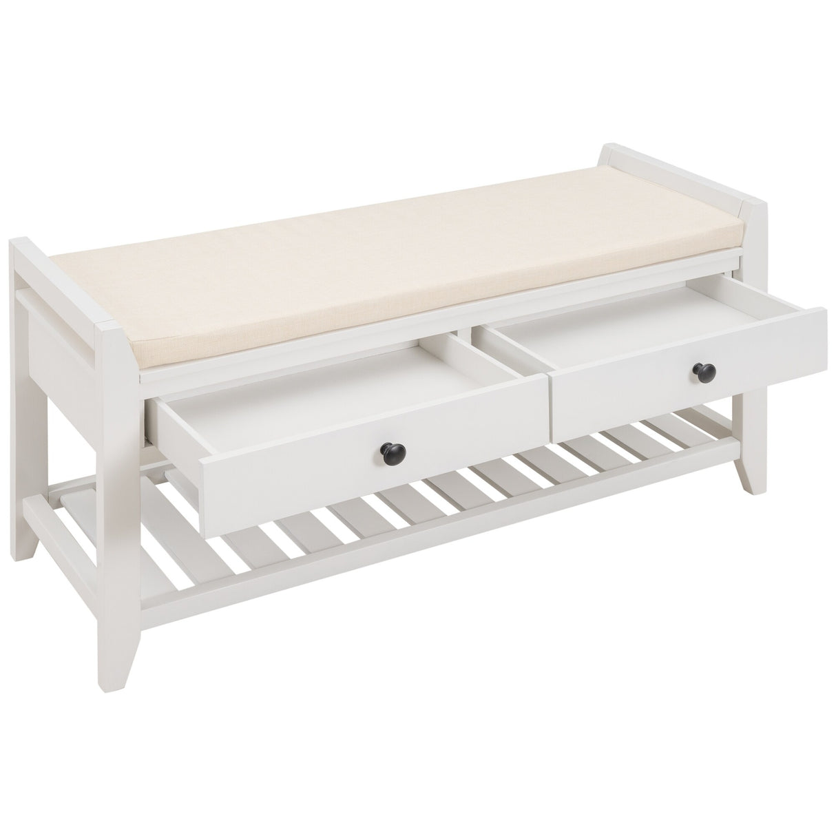 Modern Multipurpose Entryway Storage Bench With Upholstered Seat and Drawers
