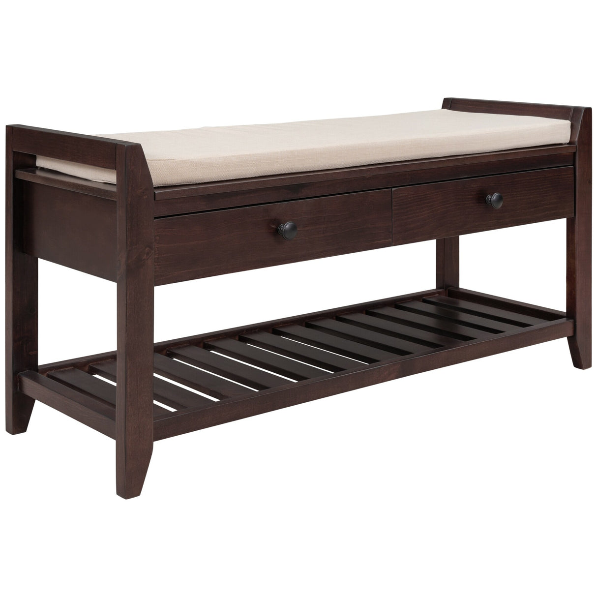 Modern Multipurpose Entryway Storage Bench With Upholstered Seat and Drawers