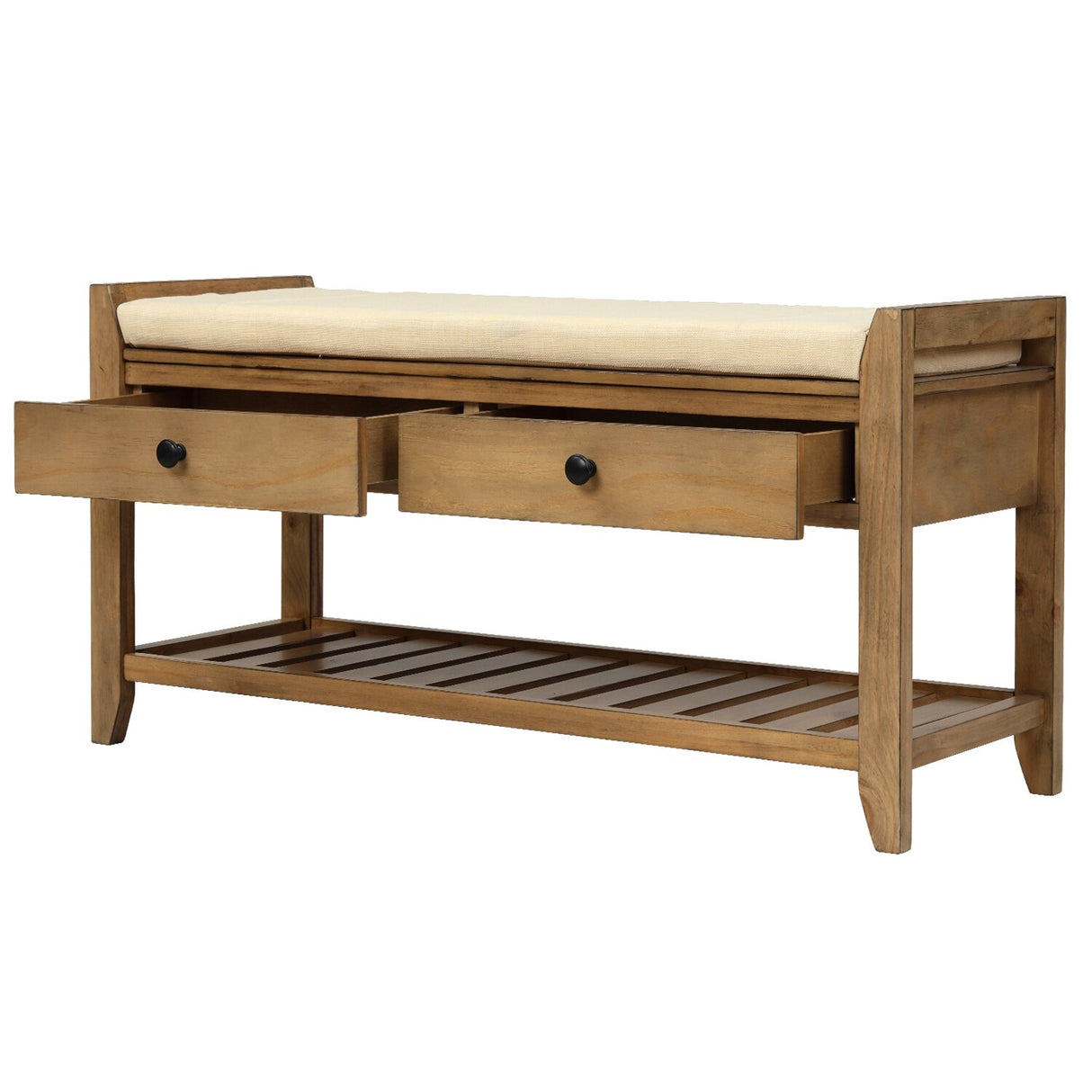 Modern Multipurpose Entryway Storage Bench With Upholstered Seat and Drawers