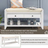 Modern Multipurpose Entryway Storage Bench With Upholstered Seat and Drawers