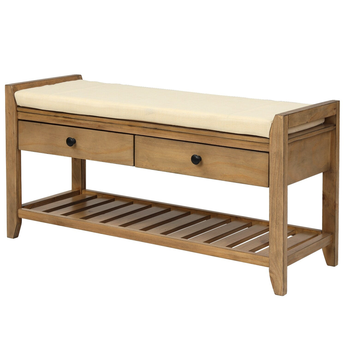 Modern Multipurpose Entryway Storage Bench With Upholstered Seat and Drawers