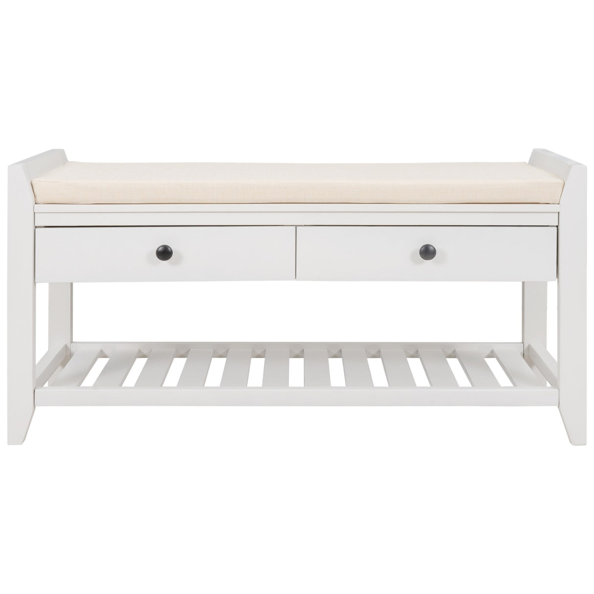 Modern Multipurpose Entryway Storage Bench With Upholstered Seat and Drawers
