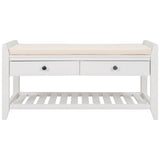 Modern Multipurpose Entryway Storage Bench With Upholstered Seat and Drawers