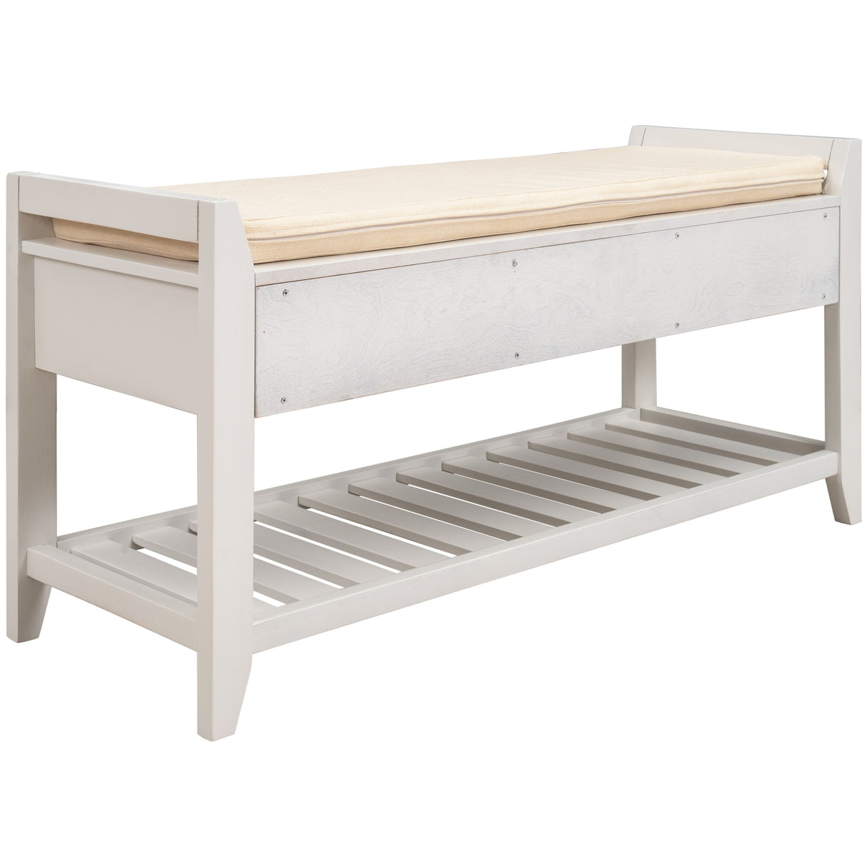 Modern Multipurpose Entryway Storage Bench With Upholstered Seat and Drawers