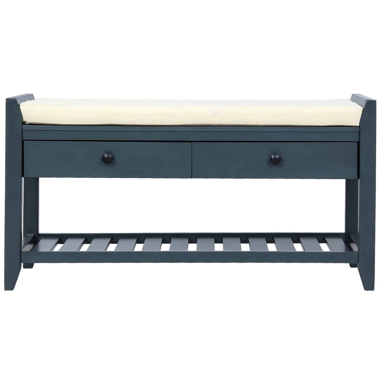 Modern Multipurpose Entryway Storage Bench With Upholstered Seat and Drawers