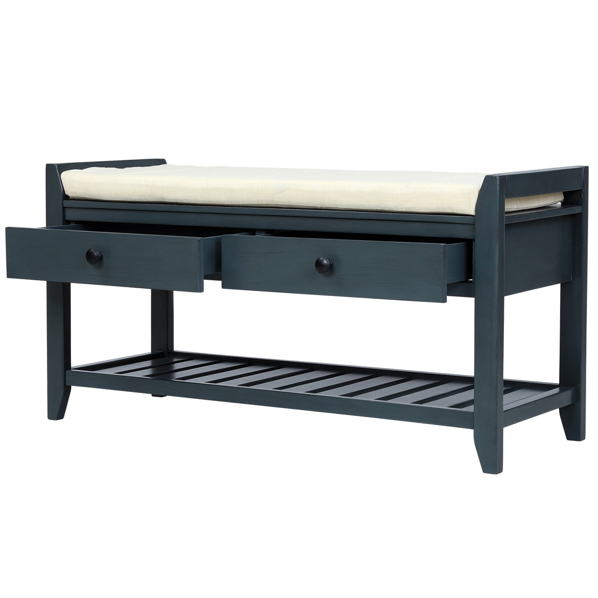Modern Multipurpose Entryway Storage Bench With Upholstered Seat and Drawers