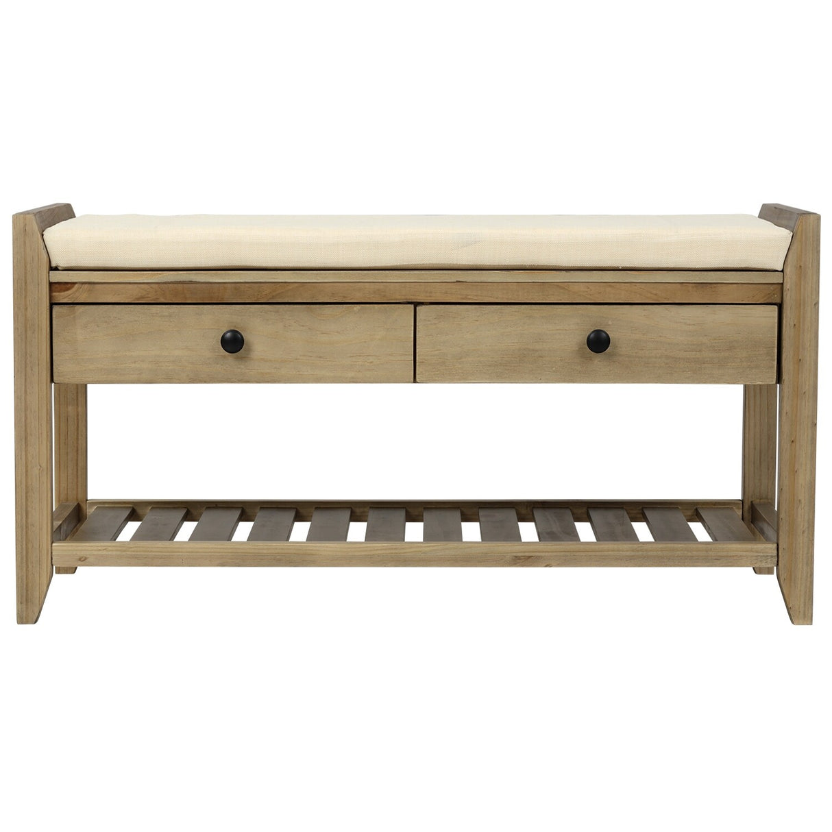 Modern Multipurpose Entryway Storage Bench With Upholstered Seat and Drawers