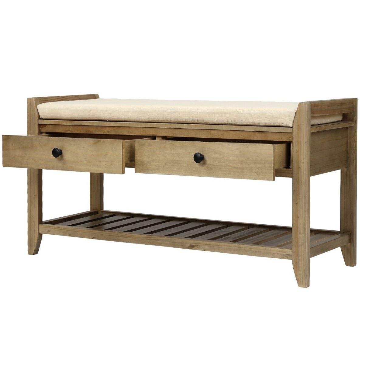 Modern Multipurpose Entryway Storage Bench With Upholstered Seat and Drawers