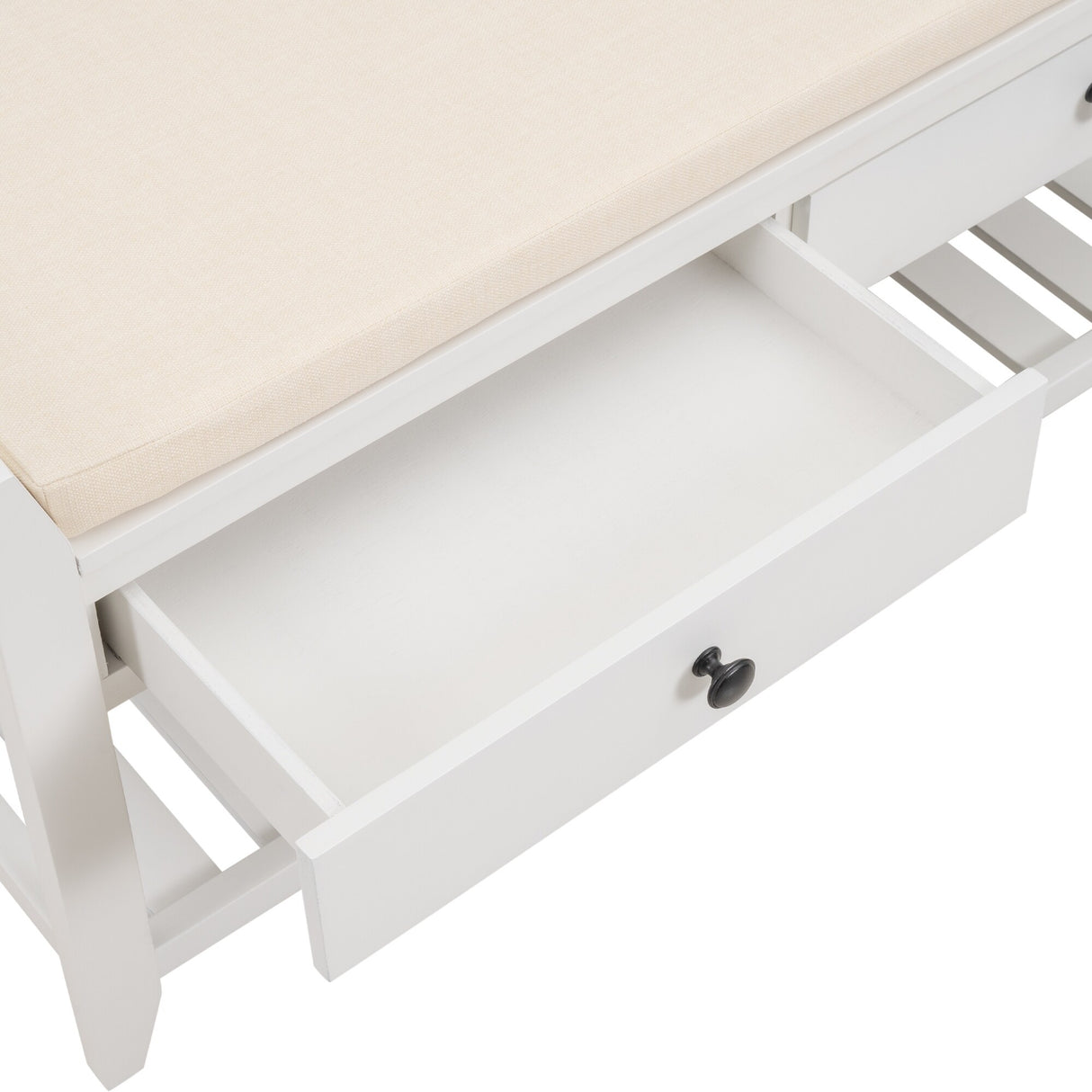 Modern Multipurpose Entryway Storage Bench With Upholstered Seat and Drawers