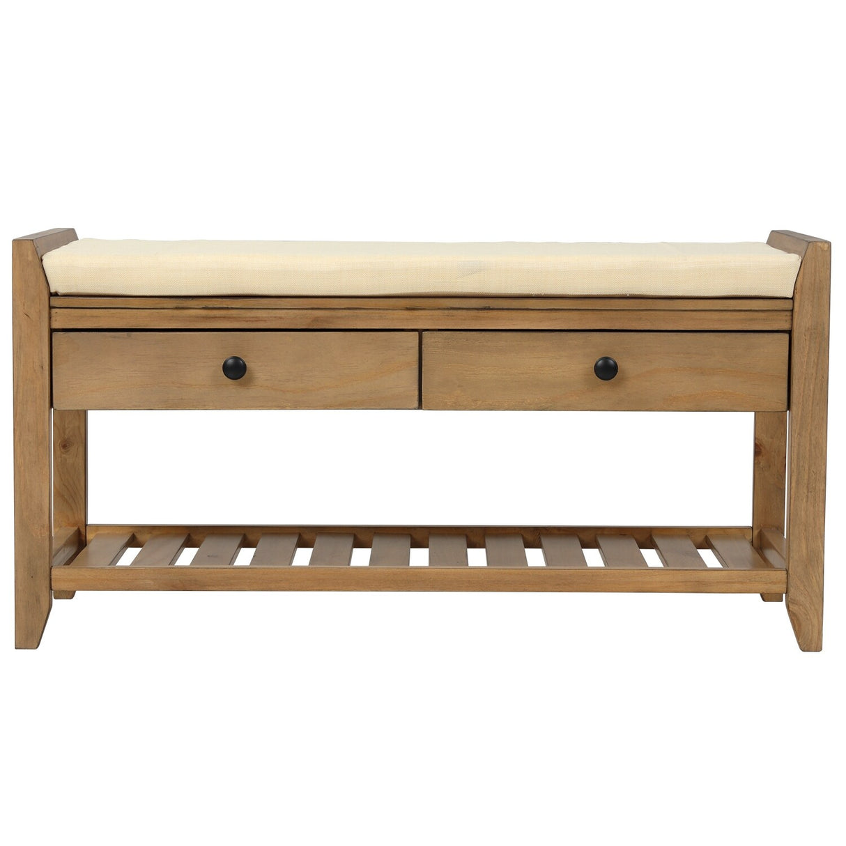 Modern Multipurpose Entryway Storage Bench With Upholstered Seat and Drawers