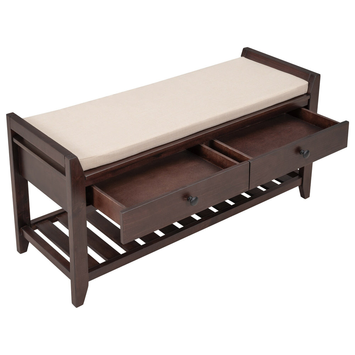 Modern Multipurpose Entryway Storage Bench With Upholstered Seat and Drawers