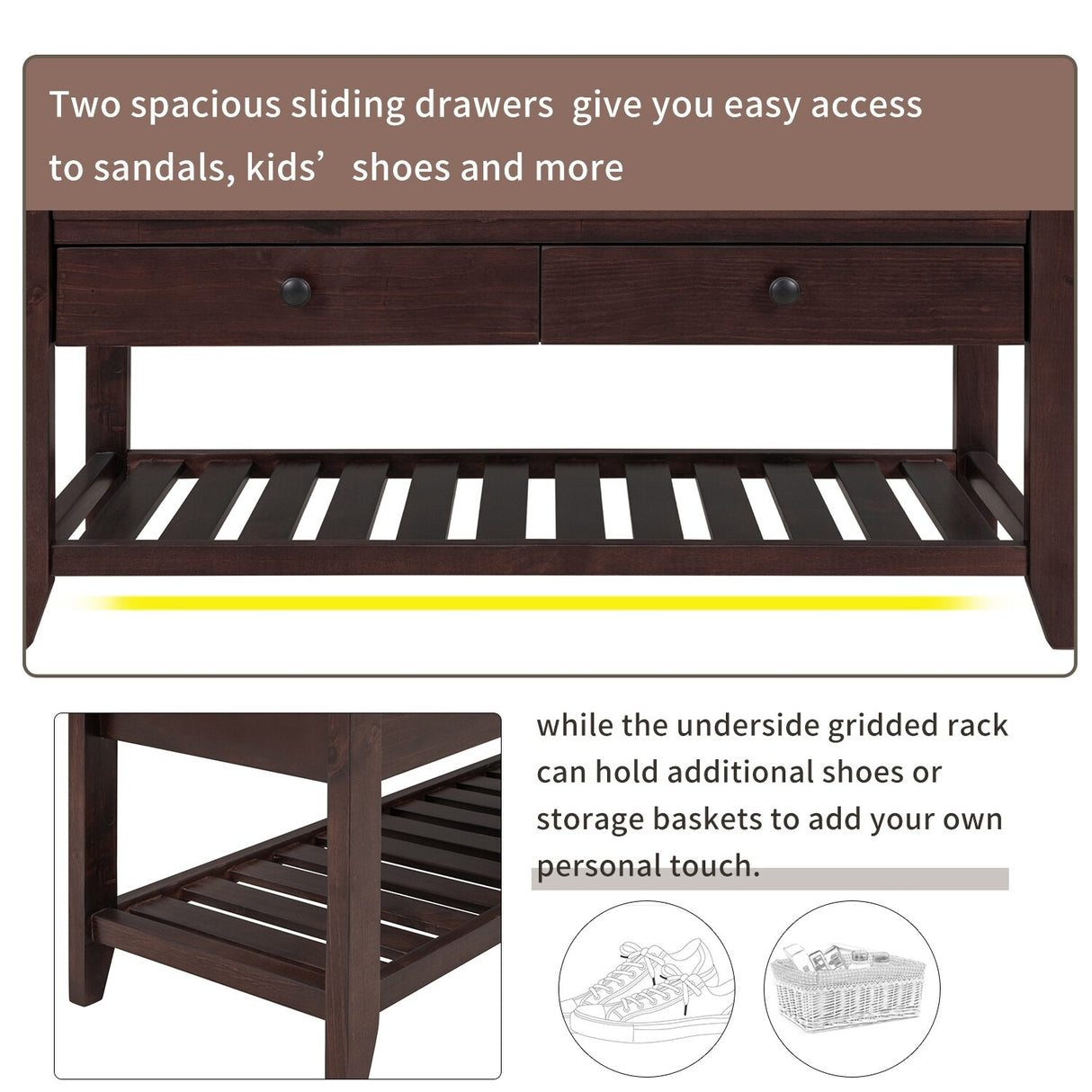 Modern Multipurpose Entryway Storage Bench With Upholstered Seat and Drawers