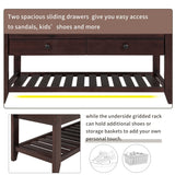Modern Multipurpose Entryway Storage Bench With Upholstered Seat and Drawers