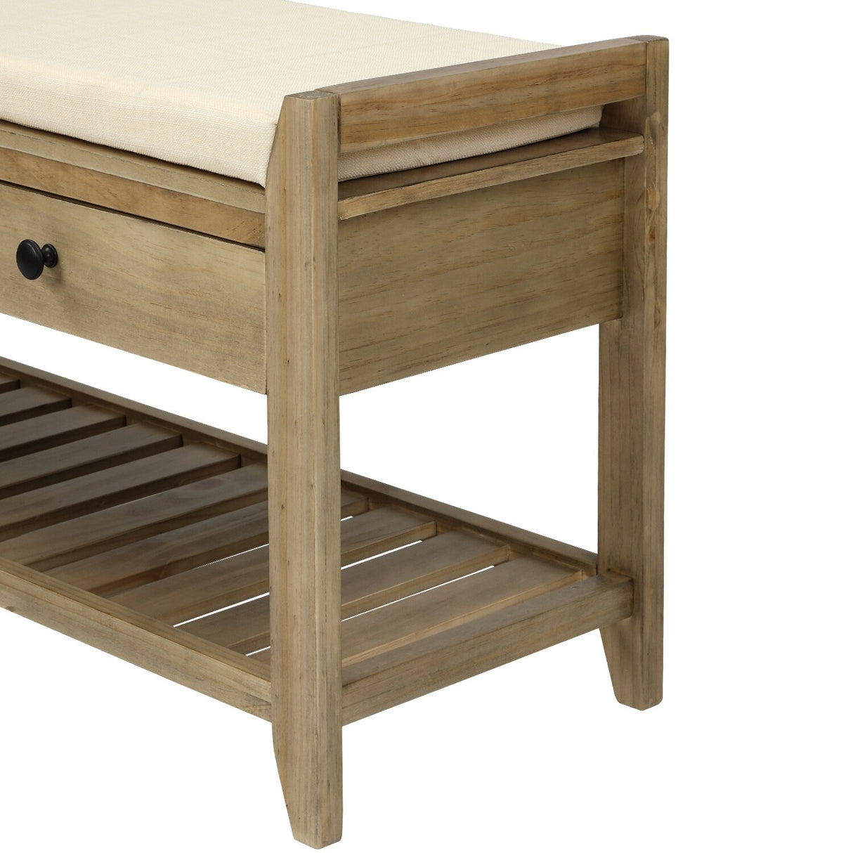 Modern Multipurpose Entryway Storage Bench With Upholstered Seat and Drawers