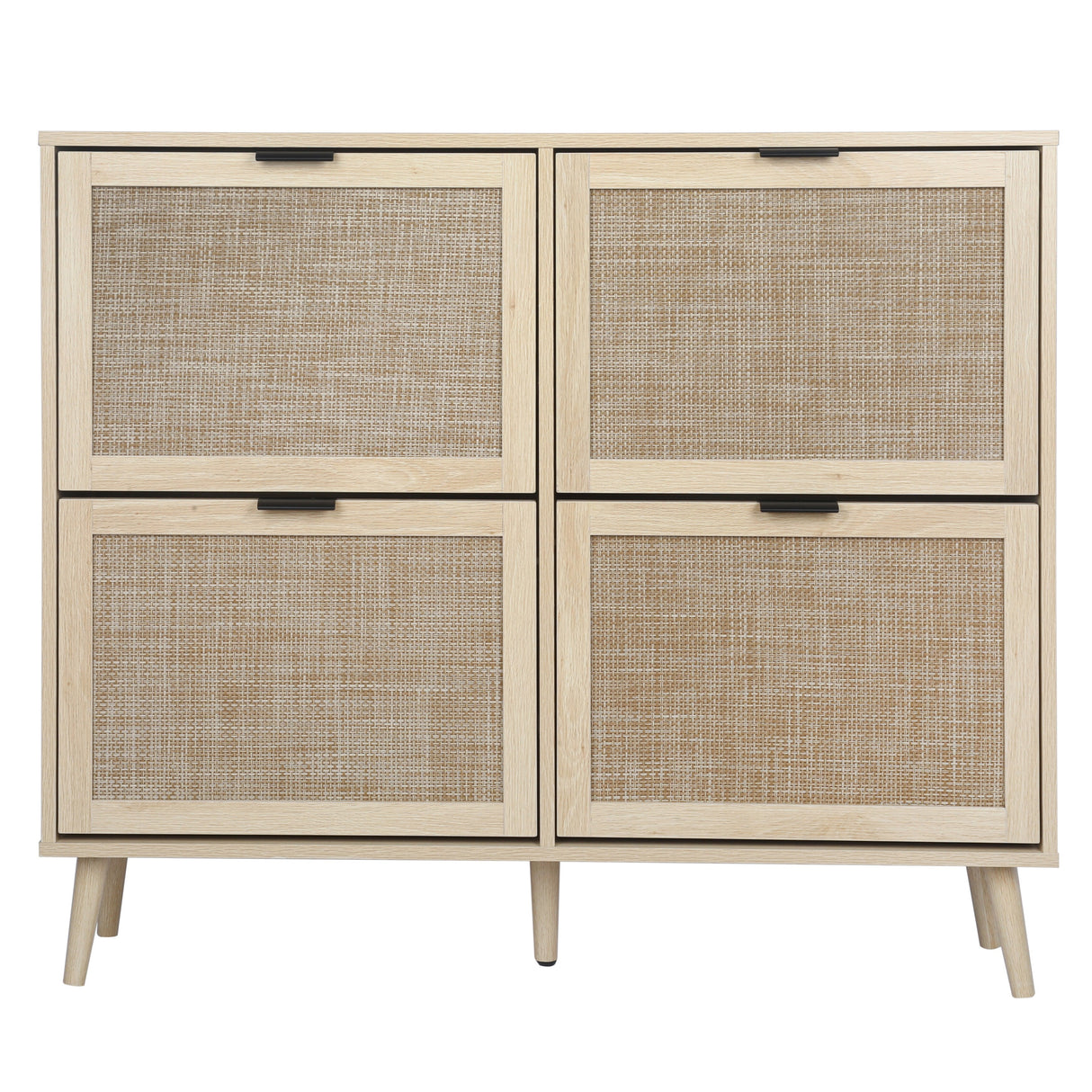 Modern Natural Rattan Shoe Rack Storage Cabinet for Entryway