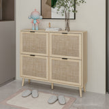 Modern Natural Rattan Shoe Rack Storage Cabinet for Entryway