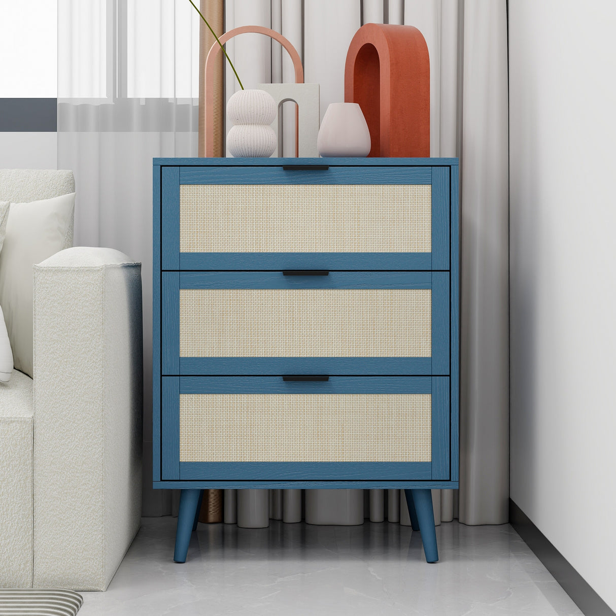 Modern Natural Rattan Shoe Rack Storage Cabinet for Entryway